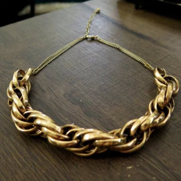 Vintage Costume Jewellery Gold-coloured Metal Chain Necklace - Picture 1 of 9